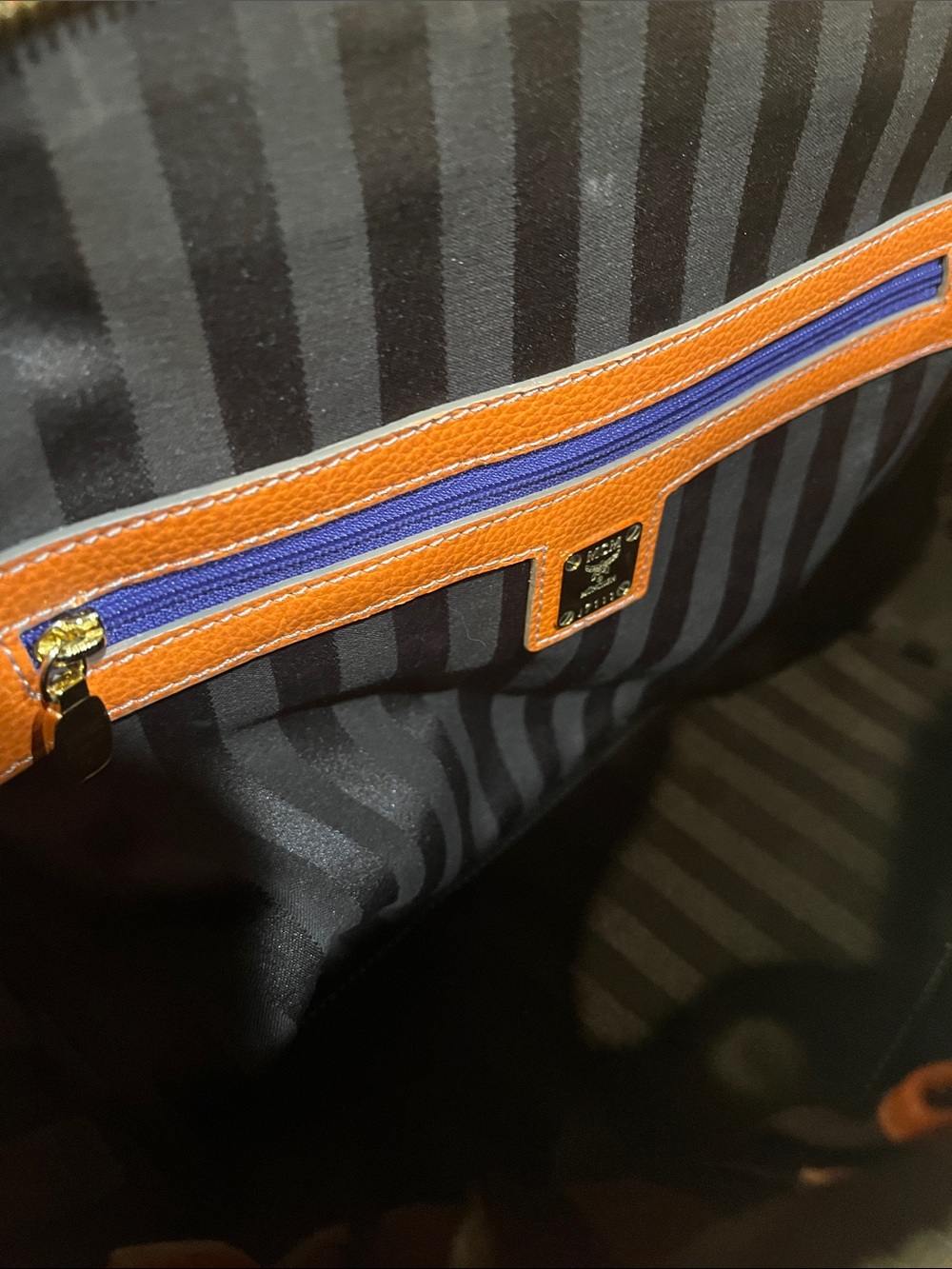 MCM Orange Pebbled Leather Dome Satchel with Gold-Tone Accents - Picture 11 of 13